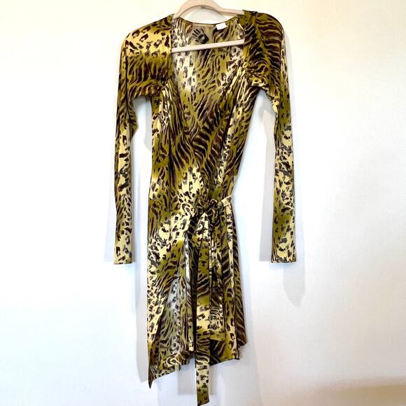 Vtg Norma Kamali x Everlast Stretch mini wrap dress medium cheetah leopard - Picture 1 of 9